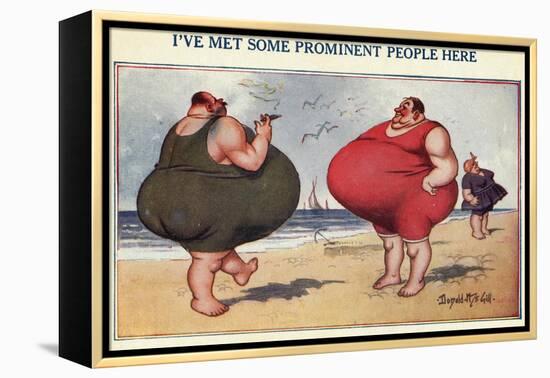 Overweight Men Smoking on the Beach-null-Framed Premier Image Canvas