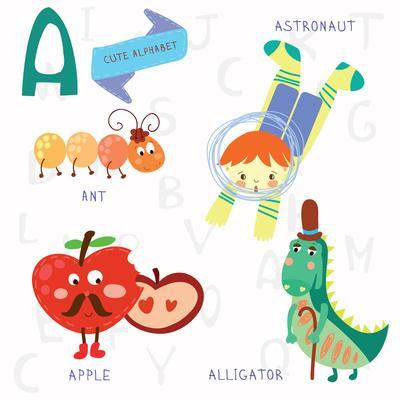 Very Cute  Letter. Ant, Astronaut, Apple, Alligator.' Art Print -  Ovocheva 
