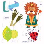 Very Cute Alphabet.L Letter.Leeks, Lion, Ladybug, Lime.-Ovocheva-Framed Premium Giclee Print