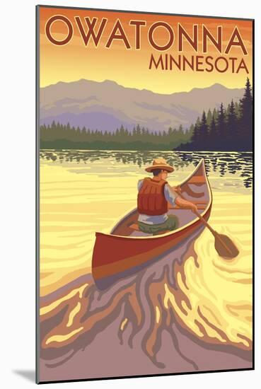 Owatonna, Minnesota - Canoe Scene-Lantern Press-Mounted Art Print