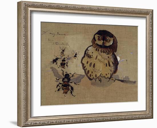 Owl and Bees-Joseph Crawhall-Framed Giclee Print