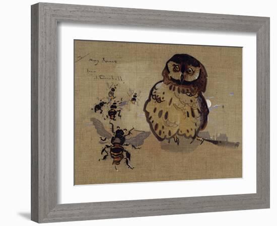 Owl and Bees-Joseph Crawhall-Framed Giclee Print