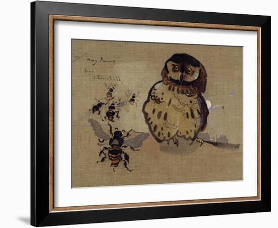 Owl and Bees-Joseph Crawhall-Framed Giclee Print