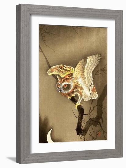 Owl and Crescent Moon-Koson Ohara-Framed Giclee Print