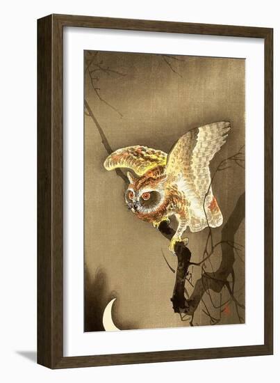 Owl and Crescent Moon-Koson Ohara-Framed Giclee Print