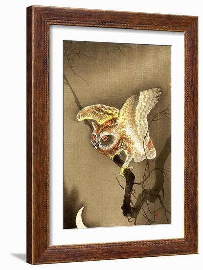 Owl and Crescent Moon-Koson Ohara-Framed Giclee Print