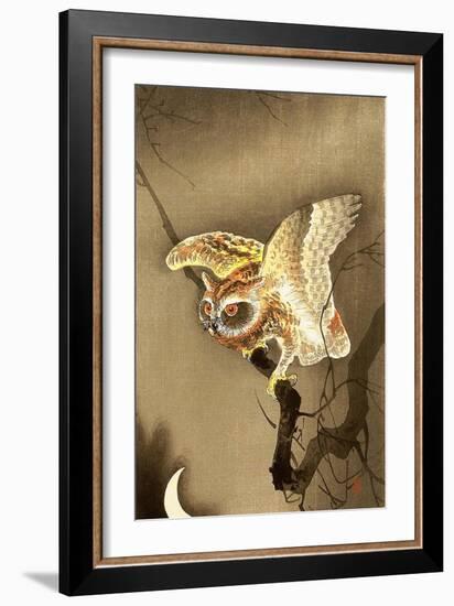 Owl and Crescent Moon-Koson Ohara-Framed Giclee Print