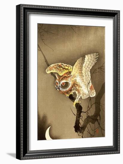 Owl and Crescent Moon-Koson Ohara-Framed Giclee Print