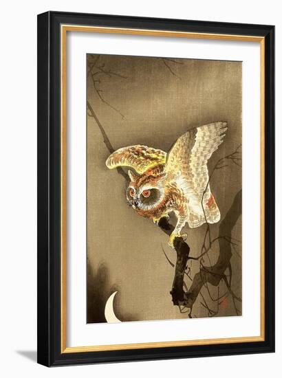 Owl and Crescent Moon-Koson Ohara-Framed Giclee Print