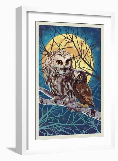 Owl and Owlet-Lantern Press-Framed Art Print