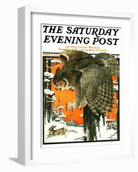 "Owl and Rabbit," Saturday Evening Post Cover, March 14, 1925-Paul Bransom-Framed Giclee Print