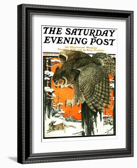 "Owl and Rabbit," Saturday Evening Post Cover, March 14, 1925-Paul Bransom-Framed Giclee Print