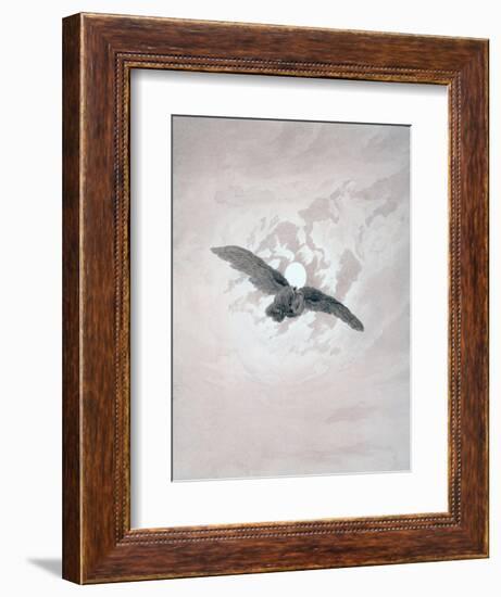 Owl Flying Against a Moonlit Sky-Caspar David Friedrich-Framed Giclee Print