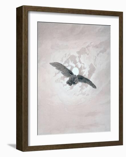 Owl Flying Against a Moonlit Sky-Caspar David Friedrich-Framed Giclee Print