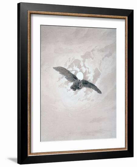 Owl Flying Against a Moonlit Sky-Caspar David Friedrich-Framed Giclee Print