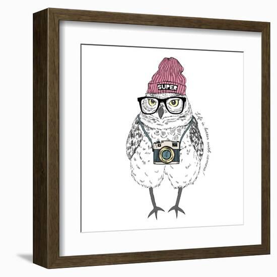 Owl Hipster with Camera-Olga_Angelloz-Framed Art Print