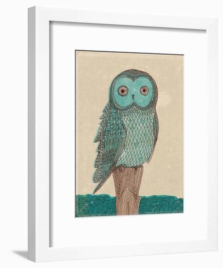 Owl In Blue Monotone-Paula Mills-Framed Art Print