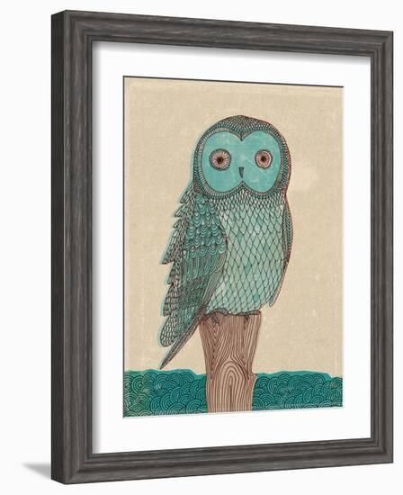 Owl In Blue Monotone-Paula Mills-Framed Art Print