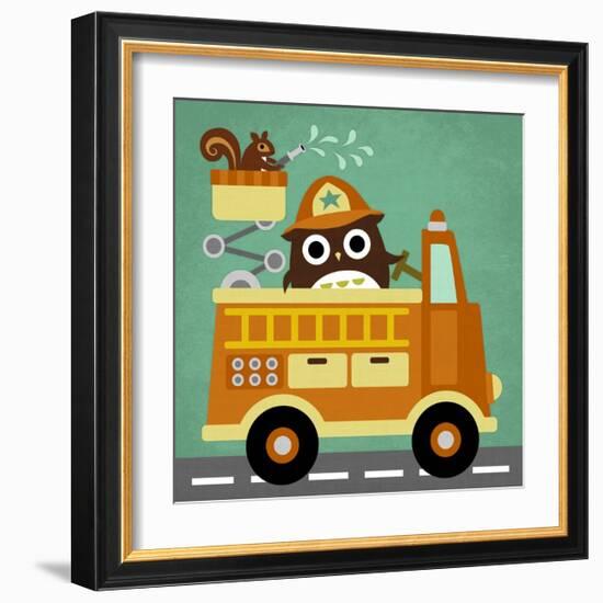 Owl in Firetruck and Squirrel-Nancy Lee-Framed Art Print