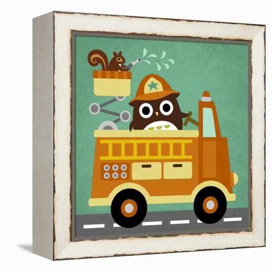 Owl in Firetruck and Squirrel-Nancy Lee-Framed Stretched Canvas