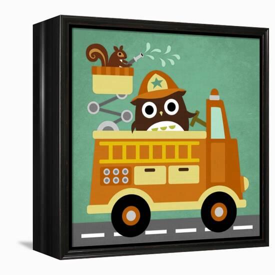 Owl in Firetruck and Squirrel-Nancy Lee-Framed Stretched Canvas