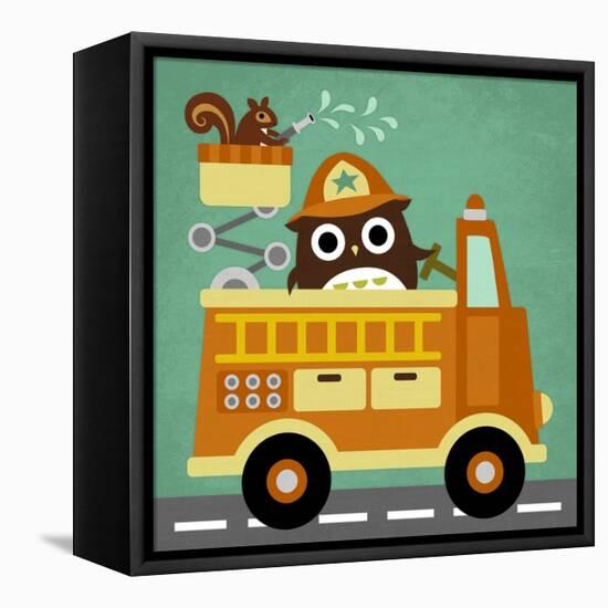 Owl in Firetruck and Squirrel-Nancy Lee-Framed Stretched Canvas