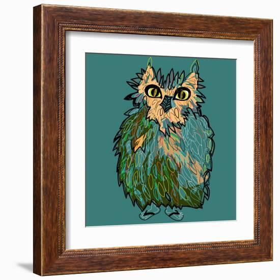 Owl in Flip-Flops, Cartoon Drawing, Cute Illustration for Children, Vector Illustration for T-Shirt-De Visu-Framed Art Print