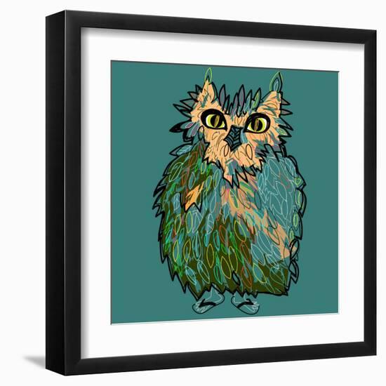 Owl in Flip-Flops, Cartoon Drawing, Cute Illustration for Children, Vector Illustration for T-Shirt-De Visu-Framed Art Print