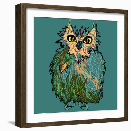 Owl in Flip-Flops, Cartoon Drawing, Cute Illustration for Children, Vector Illustration for T-Shirt-De Visu-Framed Art Print