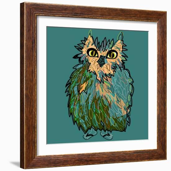 Owl in Flip-Flops, Cartoon Drawing, Cute Illustration for Children, Vector Illustration for T-Shirt-De Visu-Framed Art Print