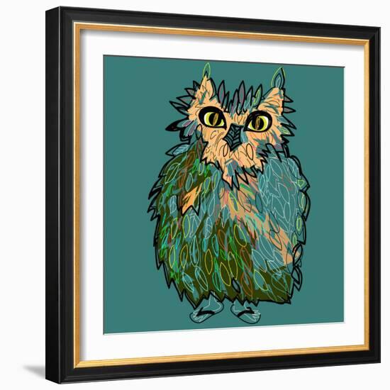 Owl in Flip-Flops, Cartoon Drawing, Cute Illustration for Children, Vector Illustration for T-Shirt-De Visu-Framed Art Print