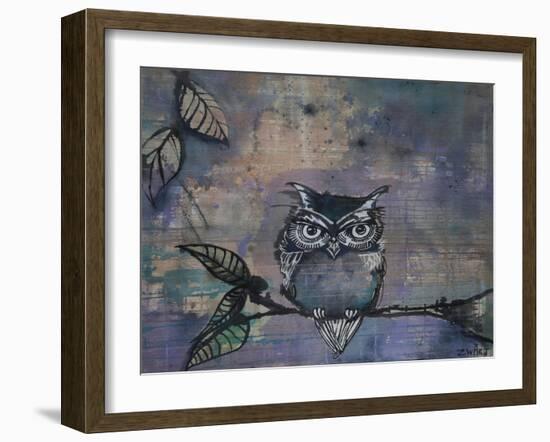 Owl On A Branch-Zwart-Framed Giclee Print