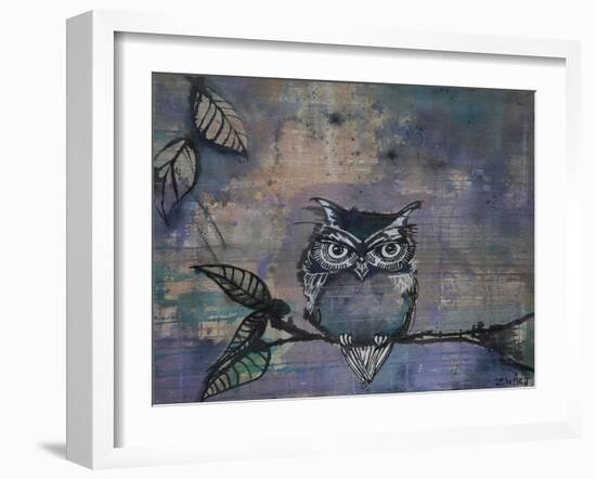 Owl On A Branch-Zwart-Framed Giclee Print