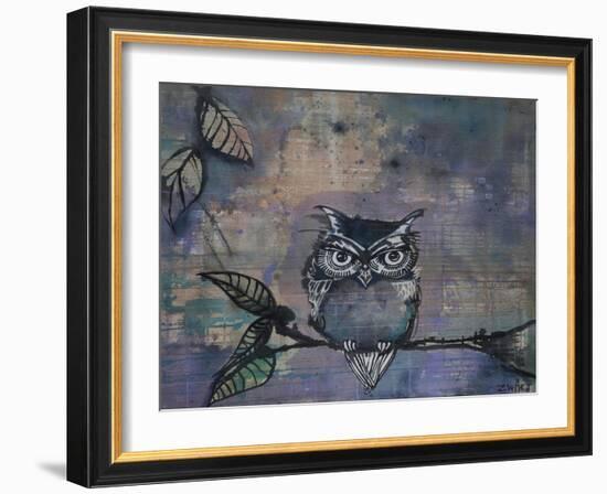 Owl On A Branch-Zwart-Framed Giclee Print