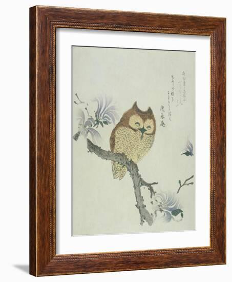 Owl on a Flowering Magnolia Branch-Kubo Shunman-Framed Giclee Print