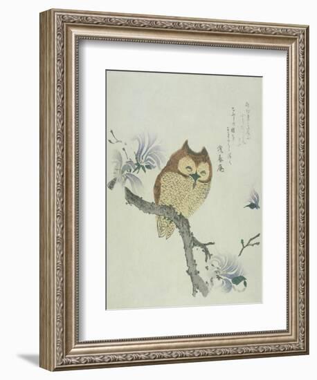 Owl on a Flowering Magnolia Branch-Kubo Shunman-Framed Giclee Print