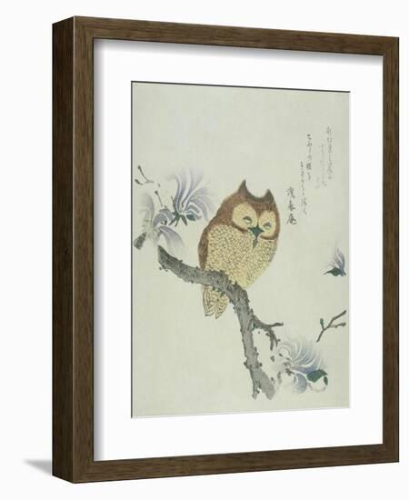 Owl on a Flowering Magnolia Branch-Kubo Shunman-Framed Giclee Print