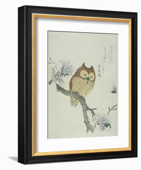 Owl on a Flowering Magnolia Branch-Kubo Shunman-Framed Giclee Print