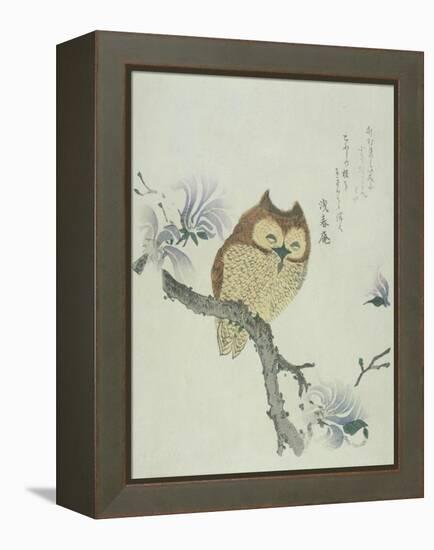 Owl on a Flowering Magnolia Branch-Kubo Shunman-Framed Premier Image Canvas