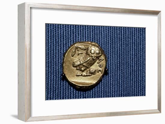 Owl on a Greek Gold Stater struck by Lachares, 300BC-295BC-Unknown-Framed Giclee Print