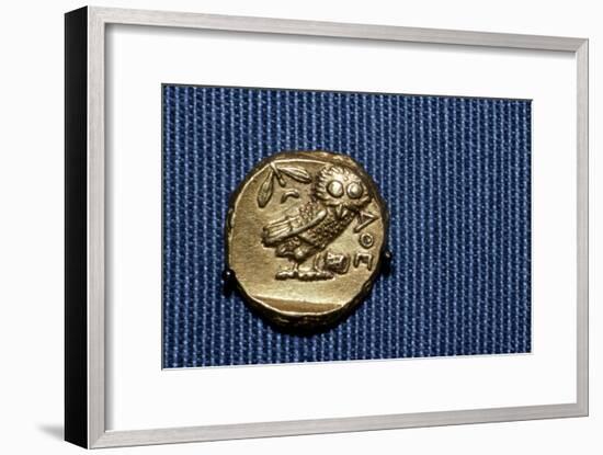 Owl on a Greek Gold Stater struck by Lachares, 300BC-295BC-Unknown-Framed Giclee Print