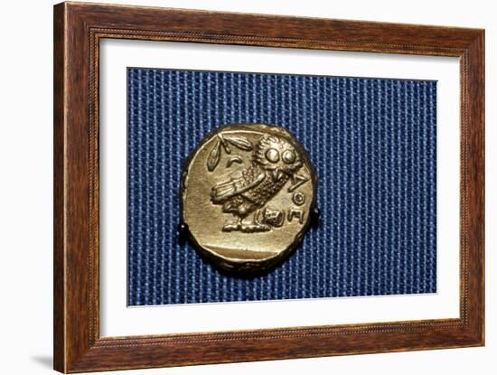 Owl on a Greek Gold Stater struck by Lachares, 300BC-295BC-Unknown-Framed Giclee Print