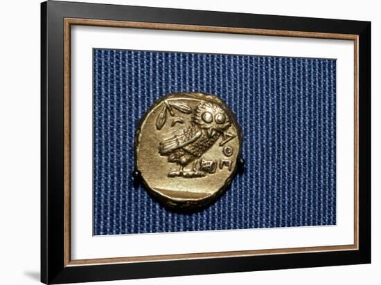 Owl on a Greek Gold Stater struck by Lachares, 300BC-295BC-Unknown-Framed Giclee Print