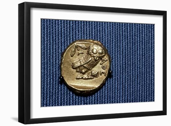 Owl on a Greek Gold Stater struck by Lachares, 300BC-295BC-Unknown-Framed Giclee Print