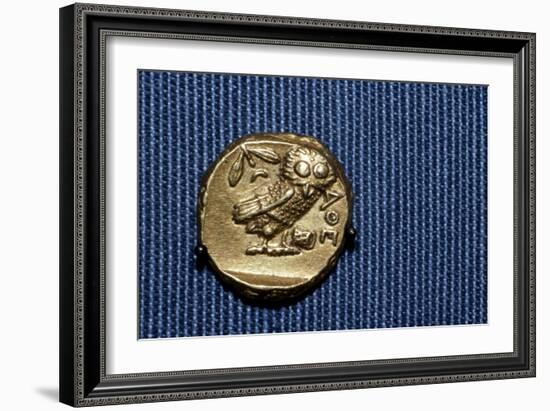 Owl on a Greek Gold Stater struck by Lachares, 300BC-295BC-Unknown-Framed Giclee Print