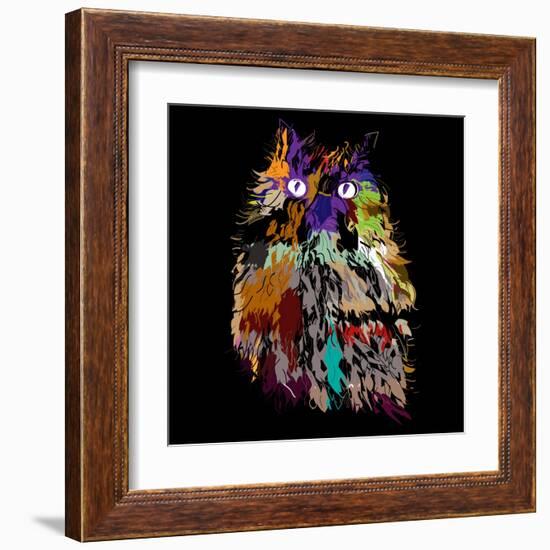 Owl on an Black Background, Hipster Symbol, Vector Illustration. Illustration for T-Shirt.-De Visu-Framed Art Print