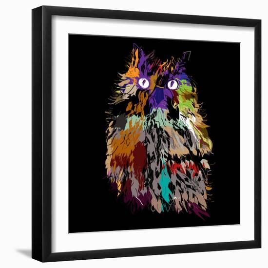 Owl on an Black Background, Hipster Symbol, Vector Illustration. Illustration for T-Shirt.-De Visu-Framed Art Print