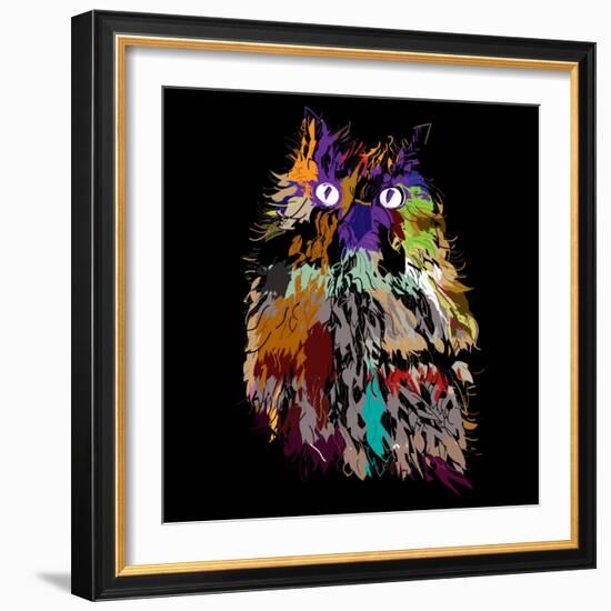 Owl on an Black Background, Hipster Symbol, Vector Illustration. Illustration for T-Shirt.-De Visu-Framed Art Print