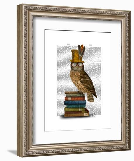 Owl on Books-Fab Funky-Framed Art Print