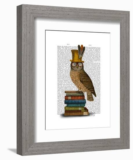 Owl on Books-Fab Funky-Framed Art Print